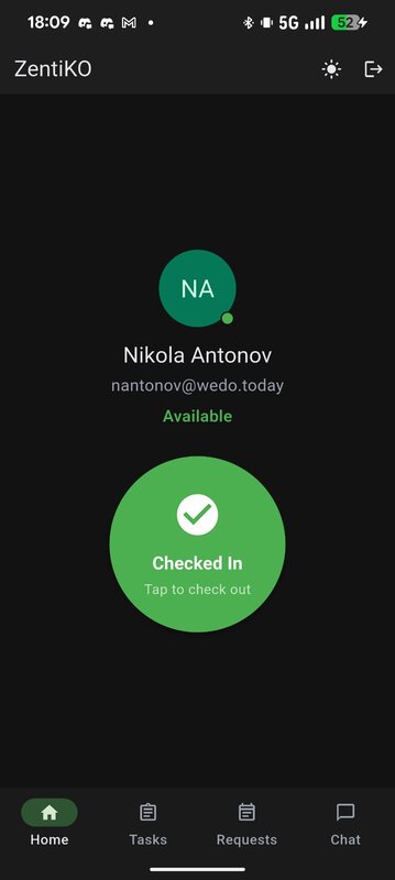ZentiKO mobile check-in screen