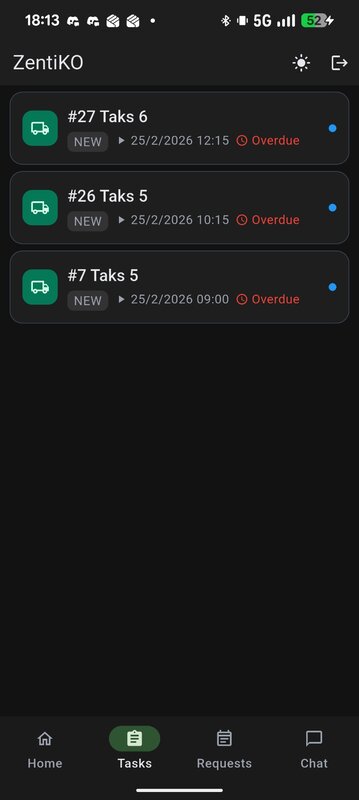 ZentiKO mobile tasks screen
